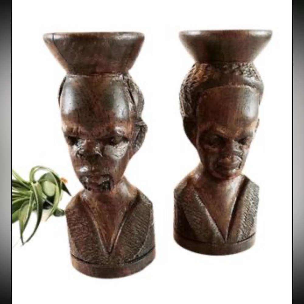 Handcrafted carved wood candleholders